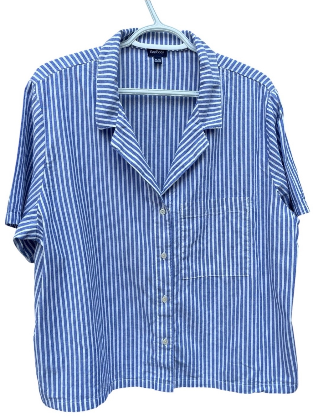 GAP Body Blue White Striped Cotton Button Up Pajama PJ Sleep Shirt Top Only XL